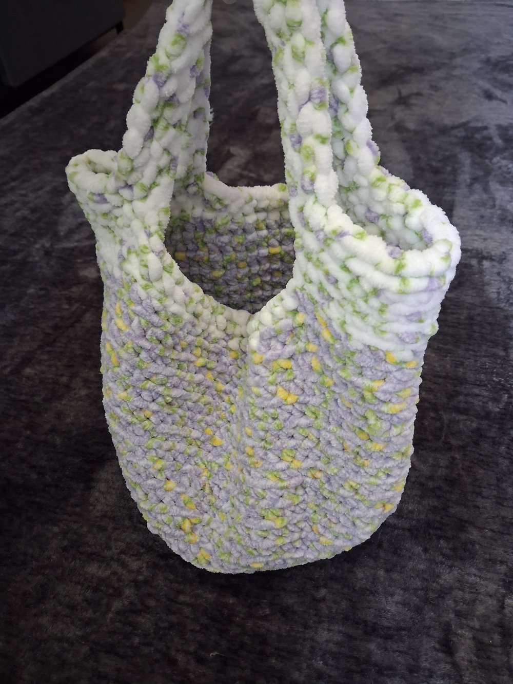 Handmade Crocheted Bag/Purse Speckled White Purple Green